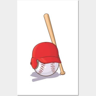 Baseball s Ball with Helmet and Bat Posters and Art